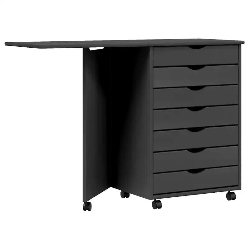 White Solid Pine Rolling Cabinet with Desk