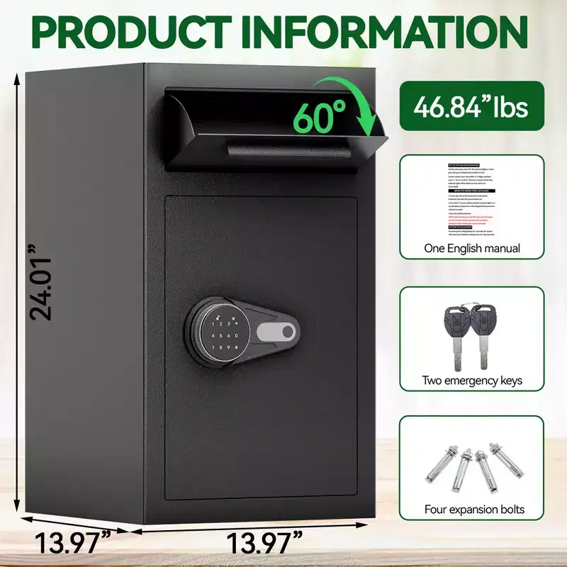 Depository Drop Safe with Digital Keypad, Deposit Slot & 2 Spare Keys, Heavy Duty Steel