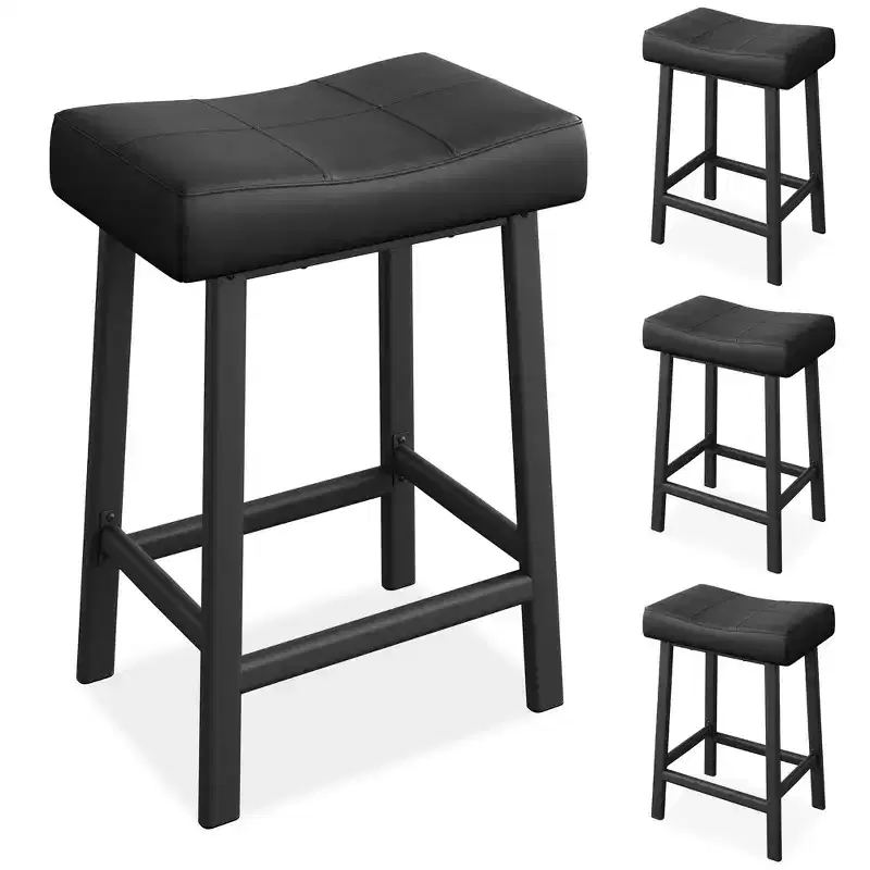 Counter Height Bar Stools Set of 4, 24 Inch, Saddle PU Leather, Metal Frame, 240 lb