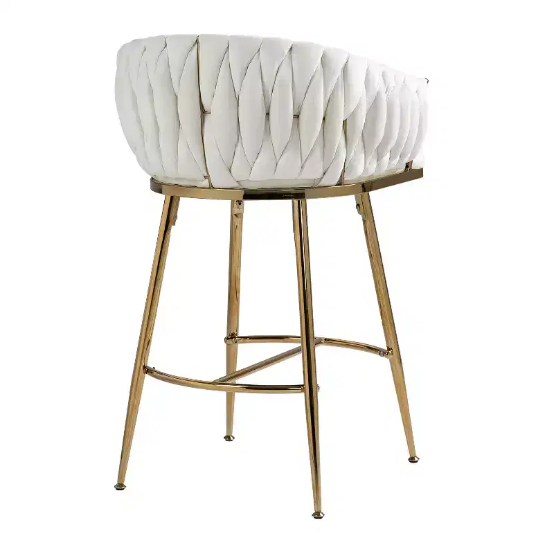 26 Inch Counter Height Bar Stool, Velvet Kitchen Island Stool with Wave Back, Gold Chrome Base and Footrest, Beige