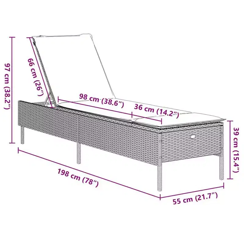 vidaXL Patio Sun Lounger Set PE rattan Extra Long Removable Covers