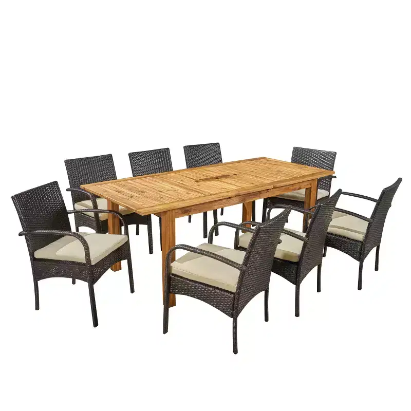 Christopher Knight Home Elmar Outdoor Wood and Wicker 9 Piece Expandable Dining Set
