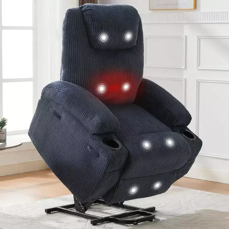 Power Lift Recliner Chair, Lift Chair with Massage & Heat, Adjustable Corduroy Electric Recliner Chairs with 2 Cup Holders & Stand Assist