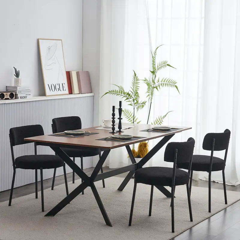 White / Black Upholstered Dining Chair with Metal Frame, Set of 4