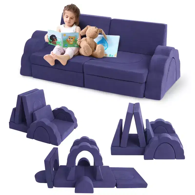 11-piece modular children's play sofa set, children's sectional sofa, suitable for boys and girls, applicable to children's room and bedroom.