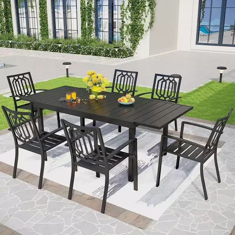 Captiva Designs 7pc Metal Patio Dining Set with Rectangular Expandable Table & 6 Chairs: Outdoor Seating for Six