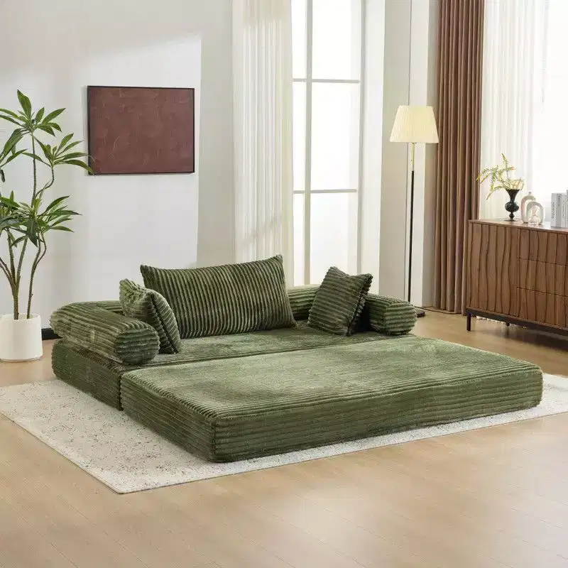 Dark Gray / Gray / Green / Sea Blue Corduroy Convertible Sleeper Sofa Bed, 2-Seater