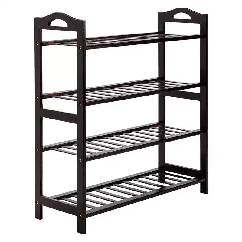 4-Tier Coffee Bamboo 26.77in. W Shoe Rack