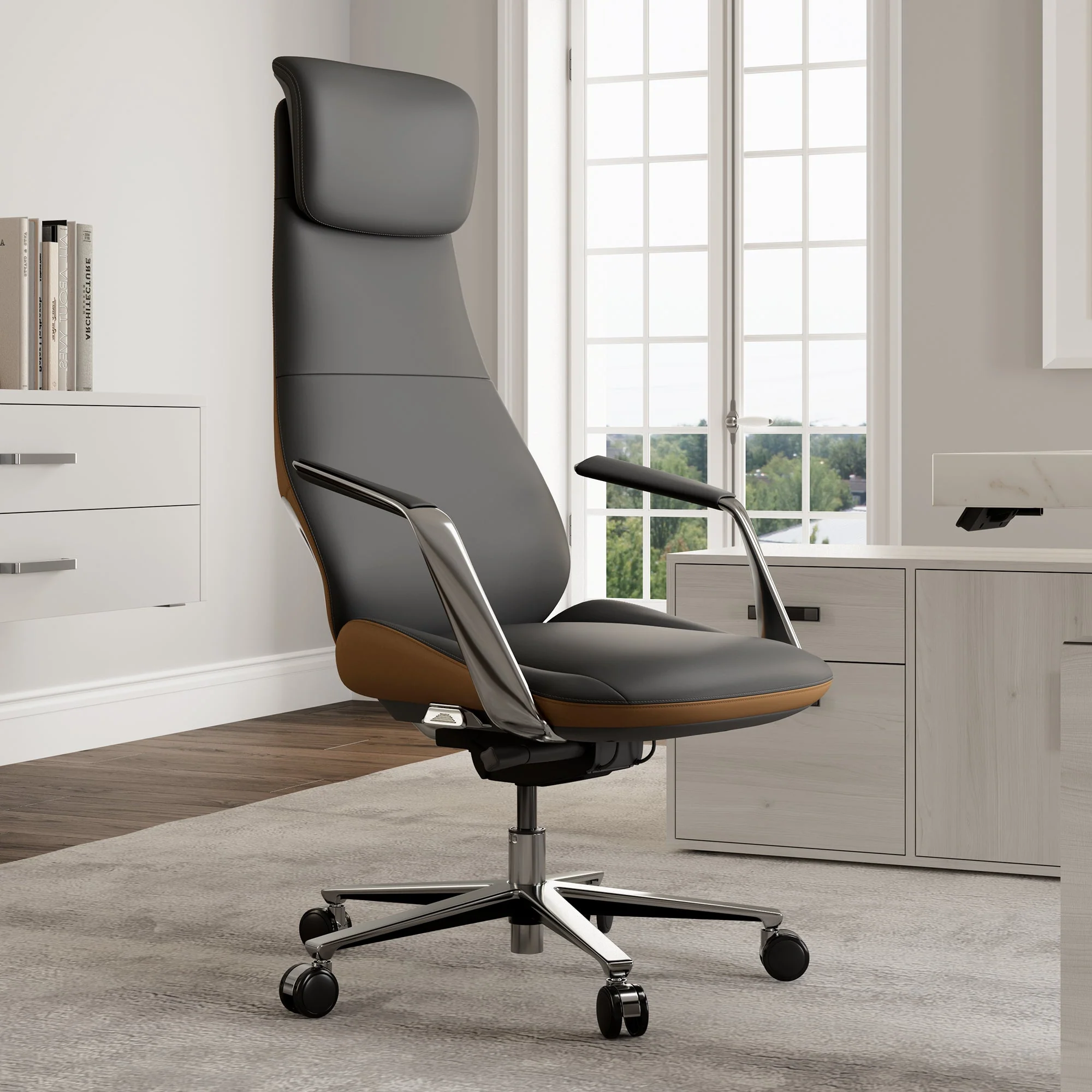Genuine Leather Executive Office Chair - Butterfly Design High Back