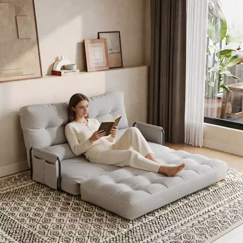 ALAULM Double-Seat Folding Sofa Bed, 2-in-1 Folding Couch Bed with Pillows, Adjustable Backrest, Armrest and Storage bag