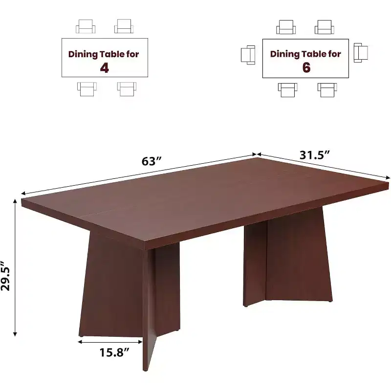 Dining Table for 4-6, 63 Inch Farmhouse Kitchen Table with Large Tabletop, Rectangular Dinner Eating Table for Dining Room, Kitchen, Office