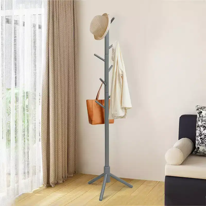 Wooden Coat Rack Stand Hall Tree Entryway Organizer 2 Heights w/ 8 Hooks Grey\Walnut