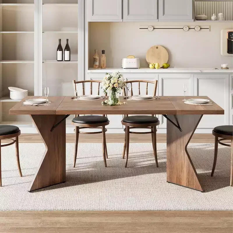 70.9 Farmhouse Dining Table - Seats 6 with Sturdy V-Legs for Kitchen & Dining Room