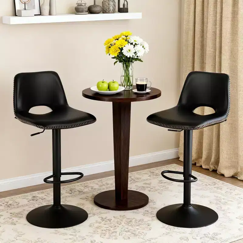 GustoWave Faux Leather Swivel Bar Stools With Backrest And Adjustable Height, Set Of 2