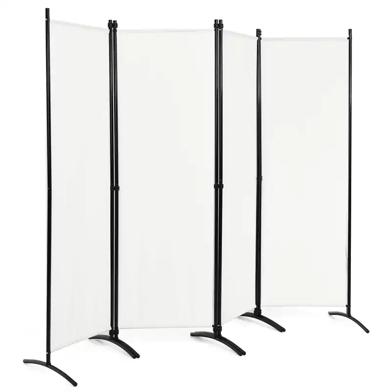 4-Panel 5.6ft Room Divider Folding Fabric Privacy Screen with Steel Frame White/Black/Brown