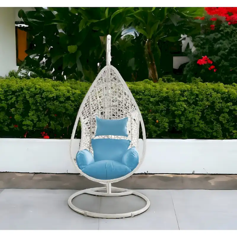 HomeRoots 40 Blue and Steel stand finished Metal Outdoor Swing Chair with Blue Cushion