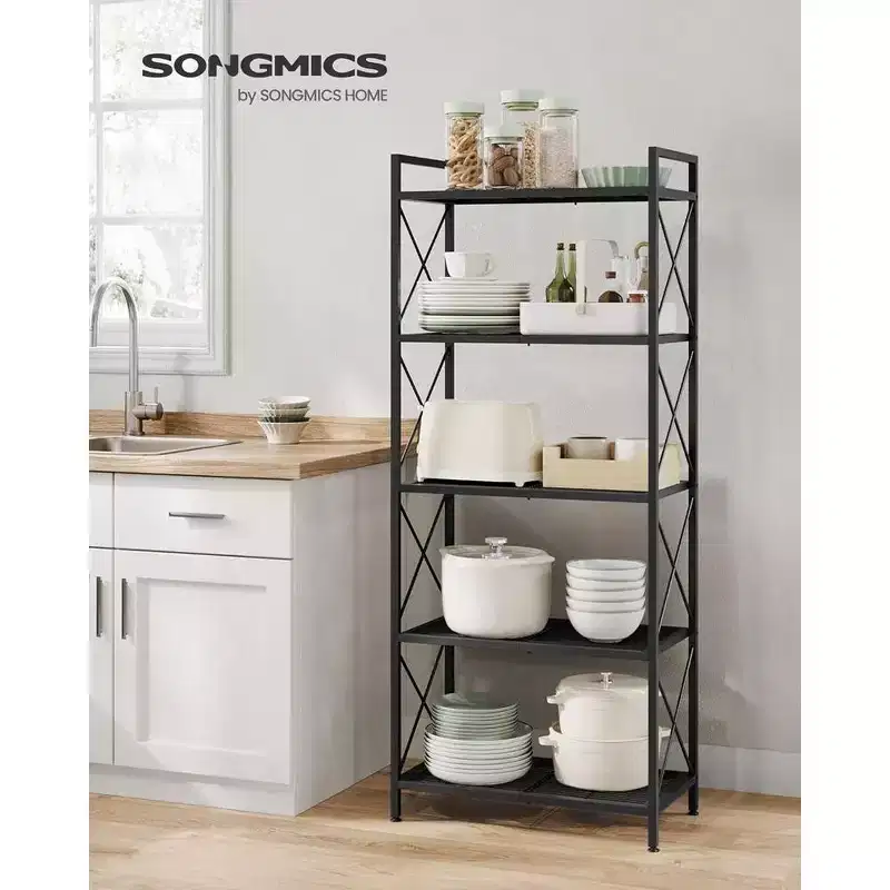 SONGMICS 5-Tier Storage Shelf Shelving Unit and Storage Kitchen Storage Garage Storage Metal Shelf for Entryway Kitchen Living Room Black