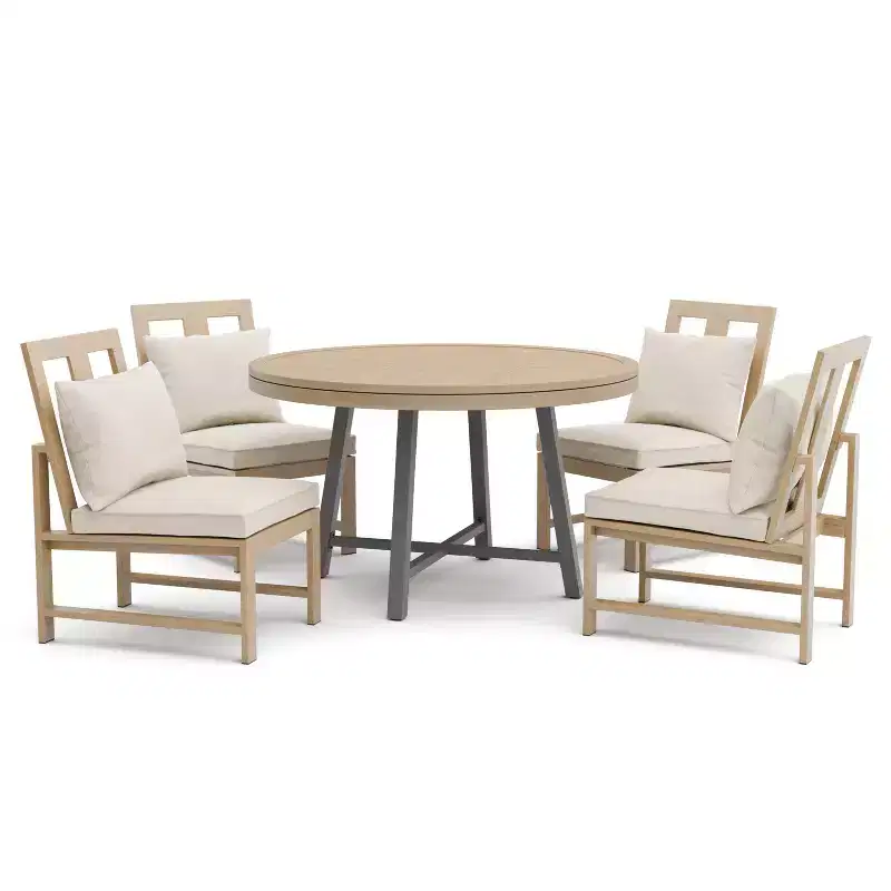 Greemotion 5pc Lyon 3-in-1 Outdoor Convertible Patio Dining Set with Cushioned Chairs Brown: Aluminized, UV-Resistant, 4-Seater