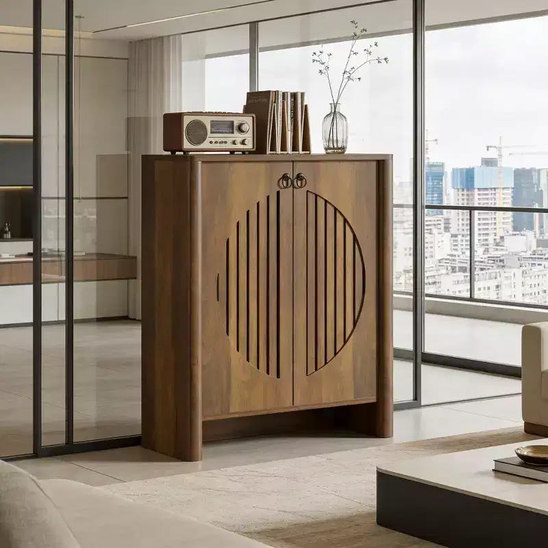 GDFStudio Ruige Modern 32 Wooden Storage Cabinet with 2 Round Louver Doors and Removable Shelves