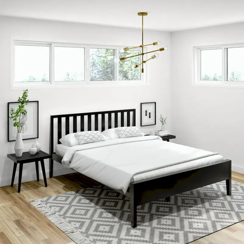 Plank and Beam Modern Queen-Size Bed with Slatted Headboard