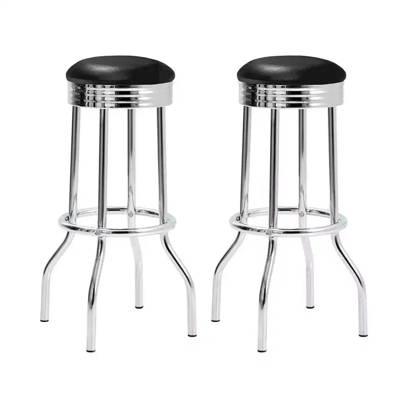 Simple Relax Set of 2 Round Barstools with Footrest