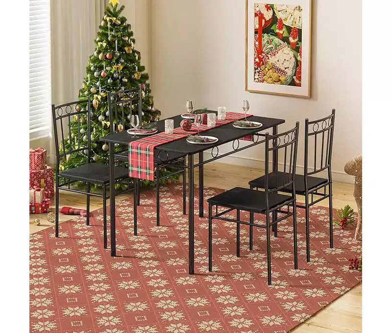 Dyonery Restaurant set 4-person dining table set, shaped dining table set, 4 chairs, space-saving kitchen dining table set, suitable for small Spaces