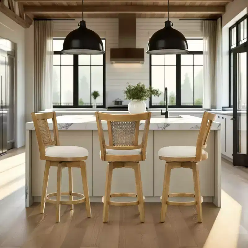Adjustable Height Upholstered Barstool with Swivel Seat and Footrest