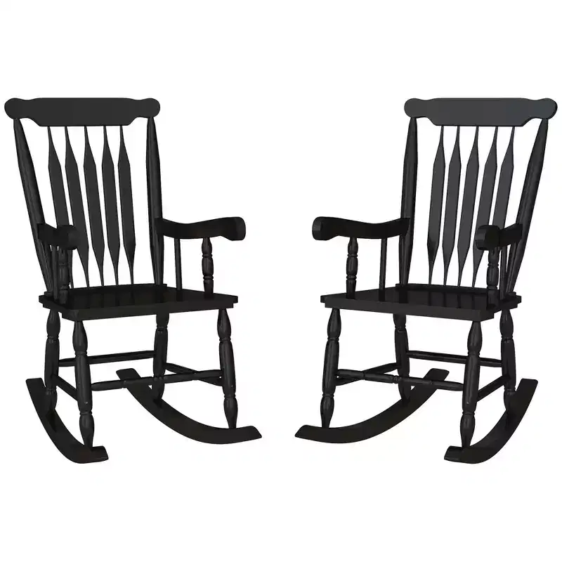 Porch Rocker Chairs Set of 2, 350 lbs. Wooden Outdoor Rocking Chairs with High Back for Garden, Patio, Balcony