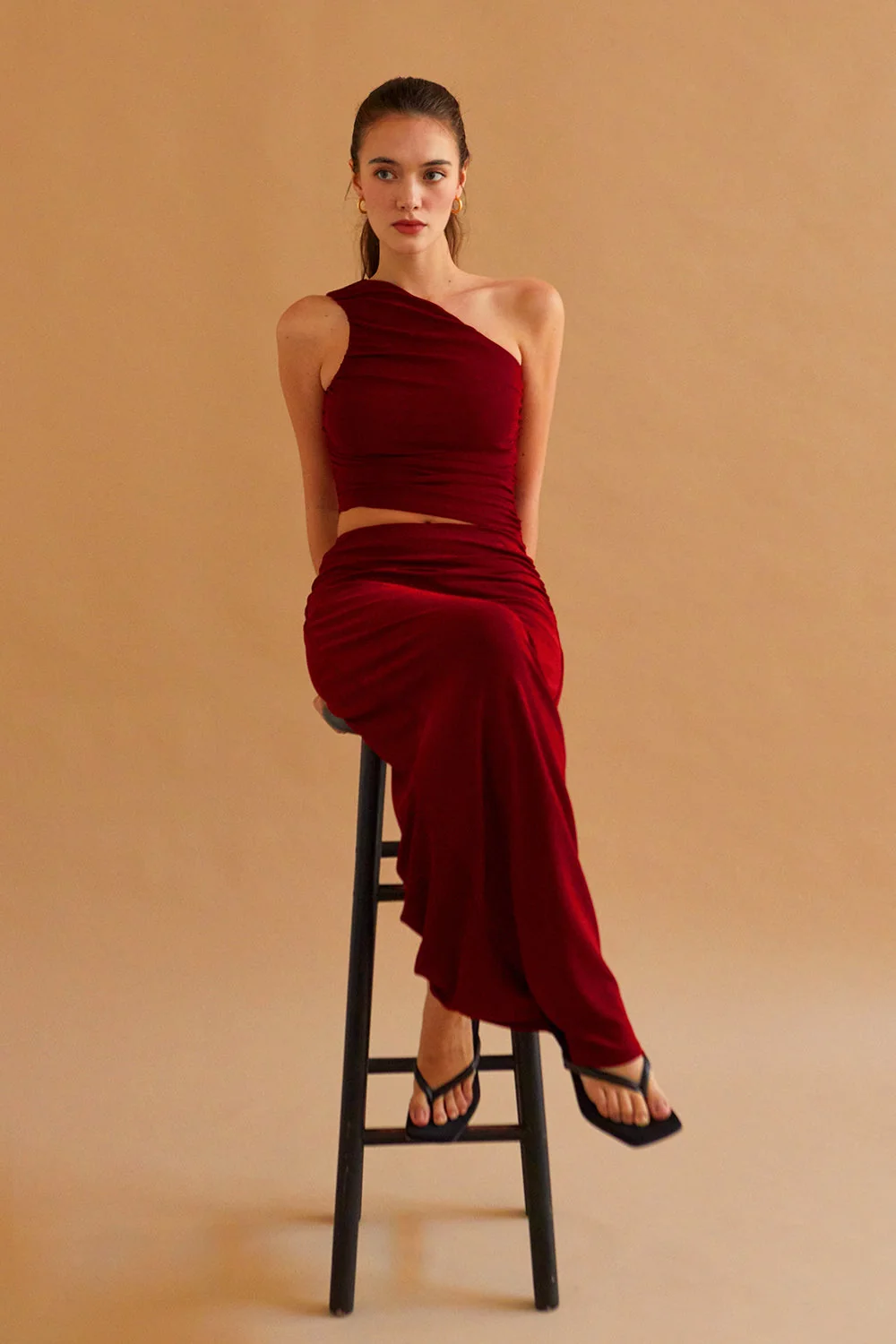 One Shoulder Knit Top & Skirt Set