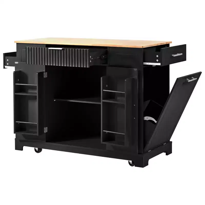 Whisen Classic Style Kitchen Islands on 5 Wheels with 3 Drawer and 3 Open Side Racks