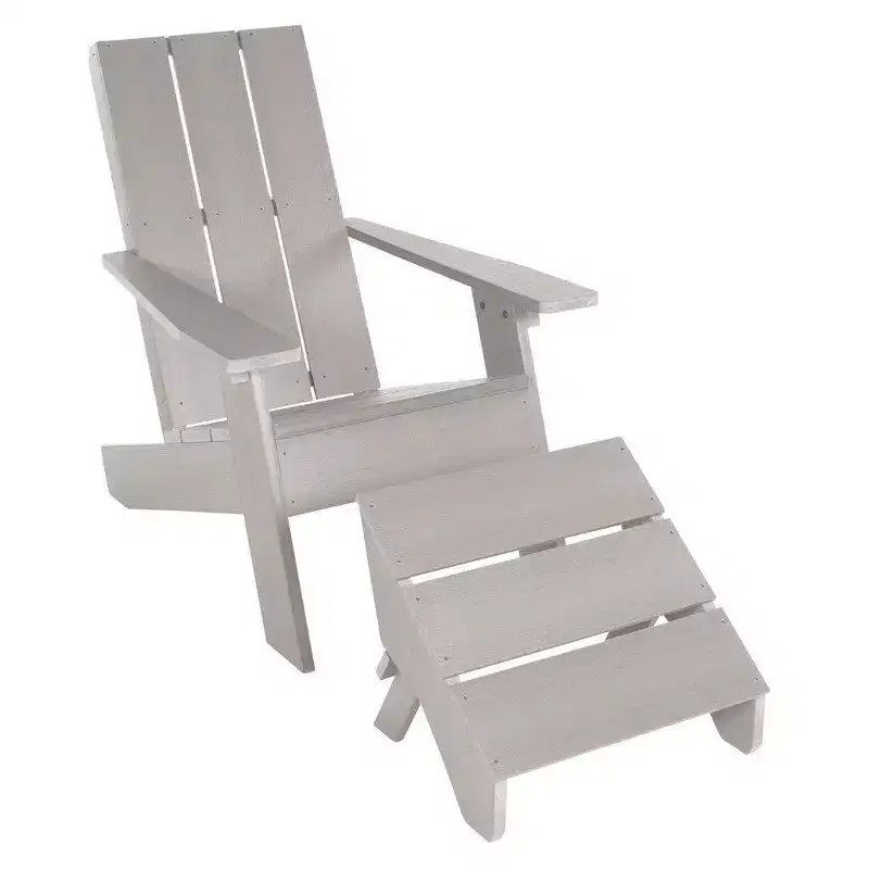 Italica 2pc Modern Adirondack Chair and Folding Ottoman - Coastal Teak - highwood