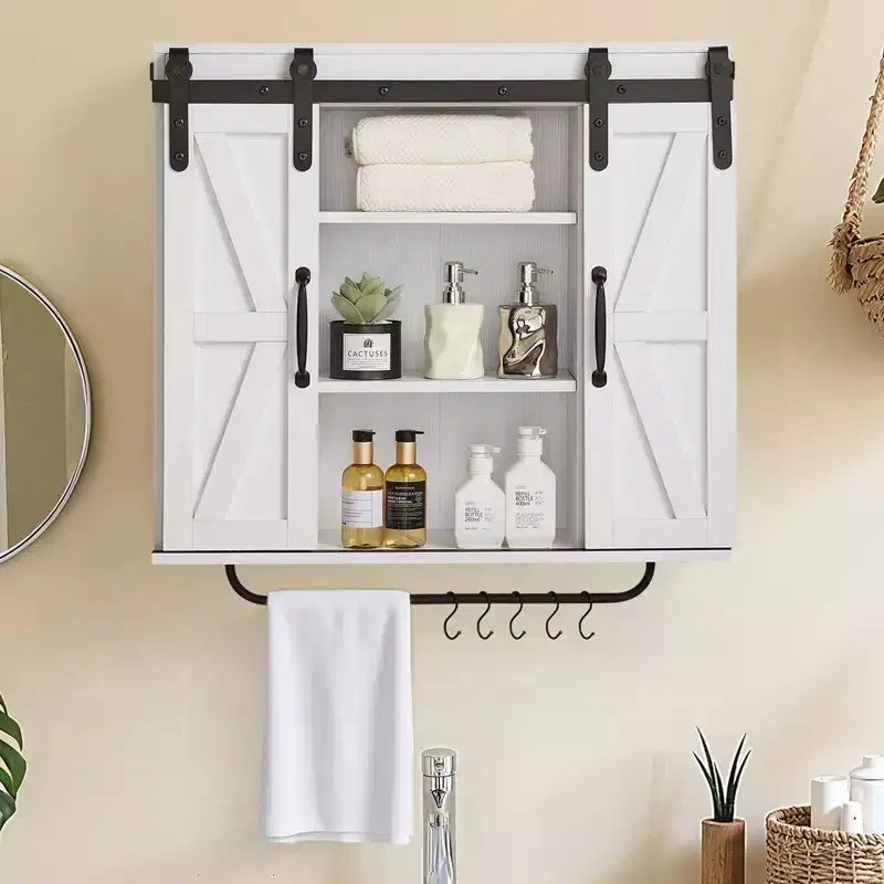 VEVOR Bathroom Wall Cabinet, 2 Doors and Adjustable Shelf, Over the Toilet Storage Medicine Cabinet Wall Mounted, with Open Partition/Towel Bar,White