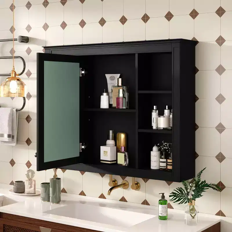 Modern Wall Mounted Bathroom Cabinet with Mirror & 6 Open Shelves,Medicine Cabinet Mirror Cabinet for Bathroom