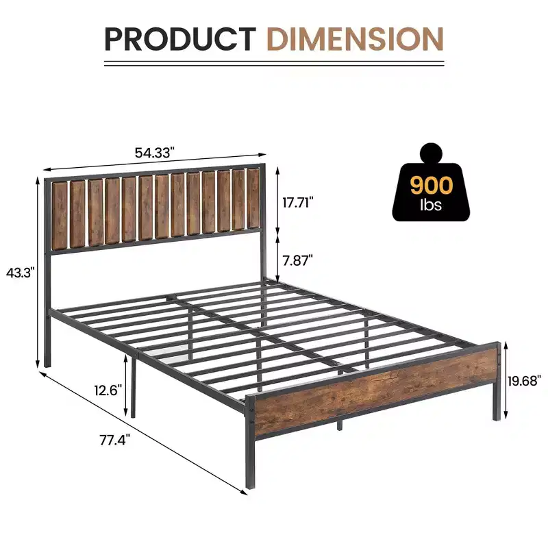 COZONY Full Size Platform Bed Frame with Wooden Headboard & Footboard, 14 Steel Bar Support, Noise Free