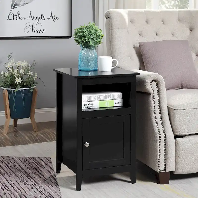 MDF Storage Cabinet End Table with Shelf & Magnetic Door | 15.75