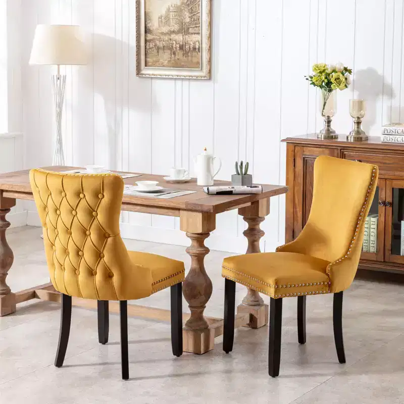 Okak Retro Dining Chairs Set of 2, Comfy Upholstered Wing-Back Chairs with Backstitching Nailhead Trim, Kitchen Chairs with Solid Wood Legs