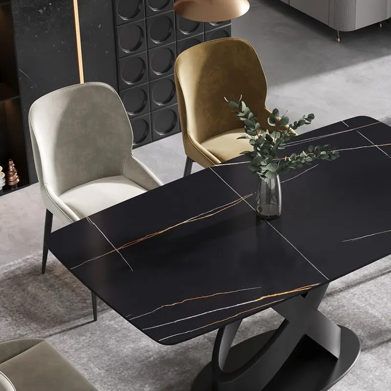 63-Inch Dining Table with Sintered Stone Tabletop and Metal Base