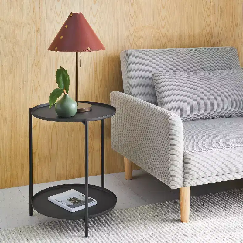 Metal Small Side Table with Shelf Black