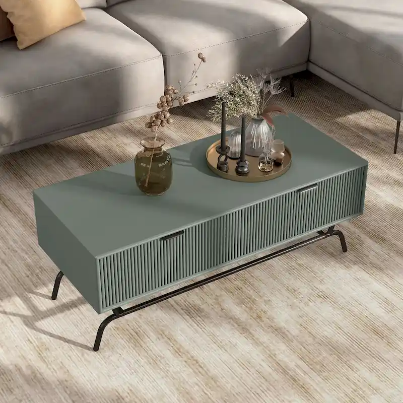 DH BASIC Modern 42-inch 2-Drawers Coffee Table with Metal Legs by Denhour