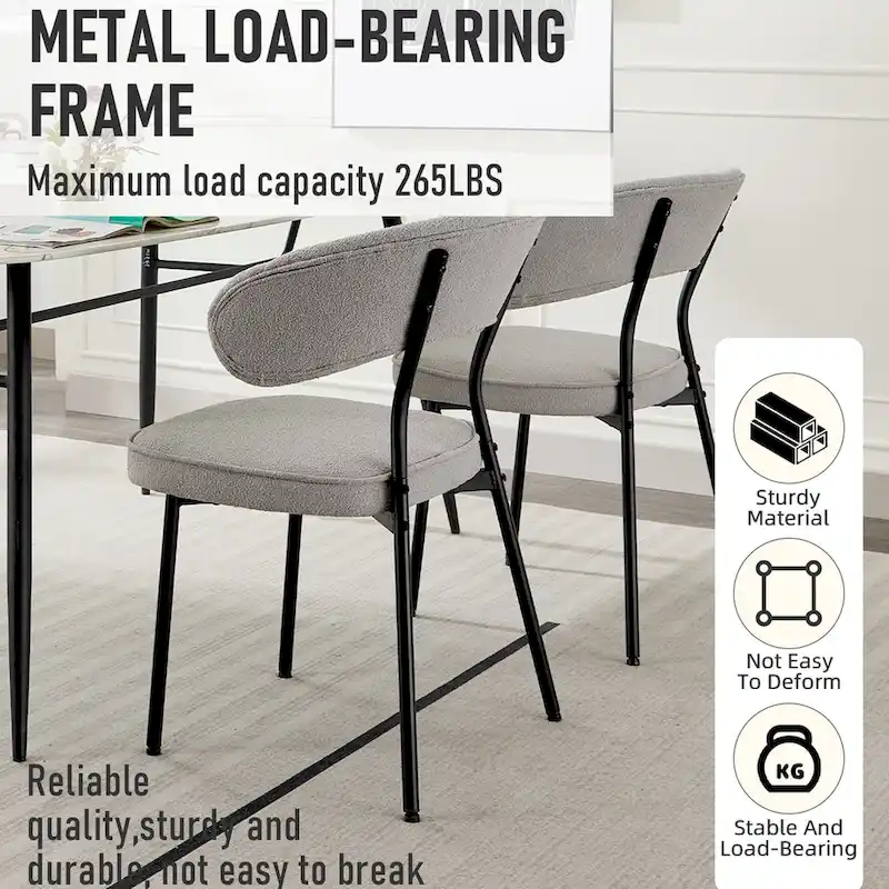 XINMICS Dining Chairs with Curved Backrest, Modern Fabric Upholstered Boucle Kitchen Dining Room Chairs Set of 2/4/6