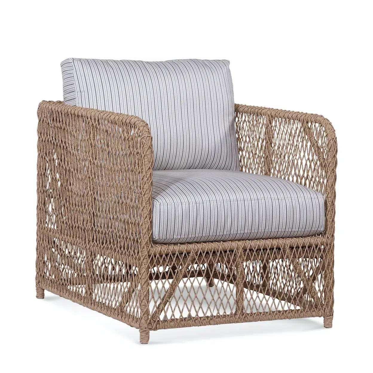 Outdoor Lounge Chair Natural Rattan Woven Frame with Striped Cushion