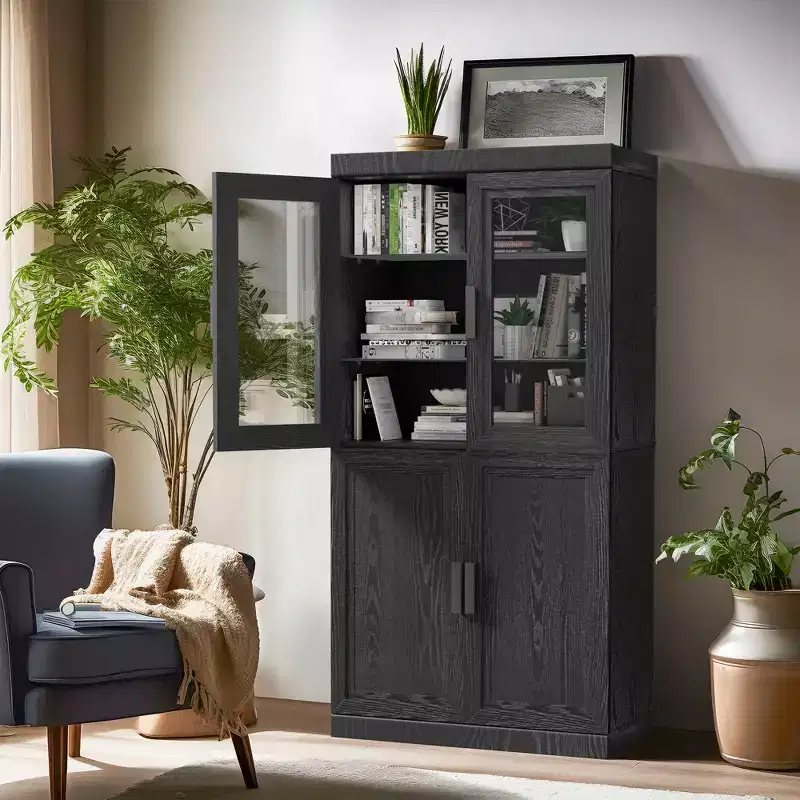 Modern Minimalist Wood Grain Decorative Storage Cabinet Combination Cabinet with 6-Story Shelves