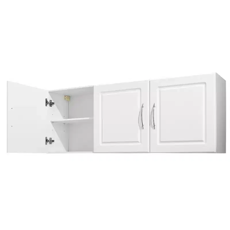 VEVOR Laundry Room Wall Cabinet, 2-Tier Wall Mounted Hanging Cabinet with Adjustable Shelf, Cupboard Storage with 3 Doors, White