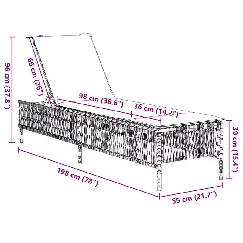 vidaXL Patio Sun Lounger PE rattan Large Multi-Position Backrest