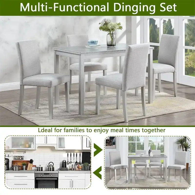 5-piece Wood Dining Counter Height Table and Chair Set
