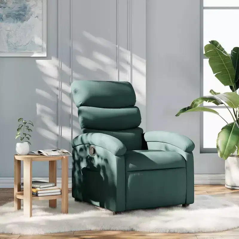 vidaXL Dark Green Fabric Recliner Chair-Adjustable Lounge Seating for Elderly, Thick Padding, Side Pocket, Wood & Metal Frame, Manual Recline