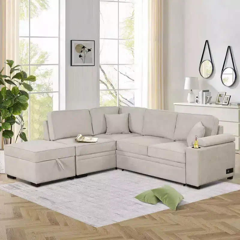 84.75 Sleeper Sofa Bed 2 in 1 Pull Out sofa bed L Shape Couch with Storage Ottoman for Living Room Bedroom Couch and Small Apartment