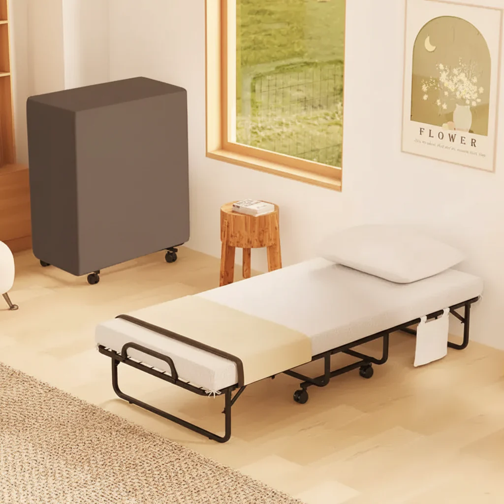 Folding Bed with Mattress 75 x 39 Twin Size Rollaway Adult Bed with Memory Foam Mattress & Pillow
