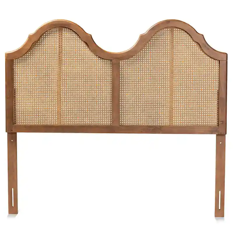 Ash Walnut Wood and Synthetic Rattan Arched Headboard