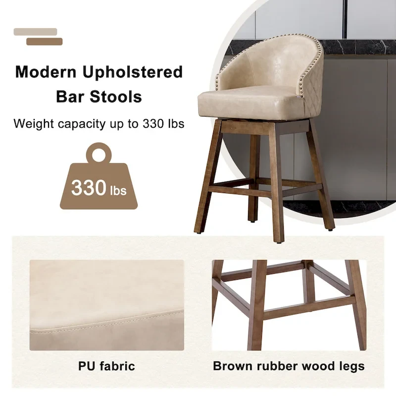 Swivel Wood Counter Height Bar Stools with Footrest (Set of 2)
